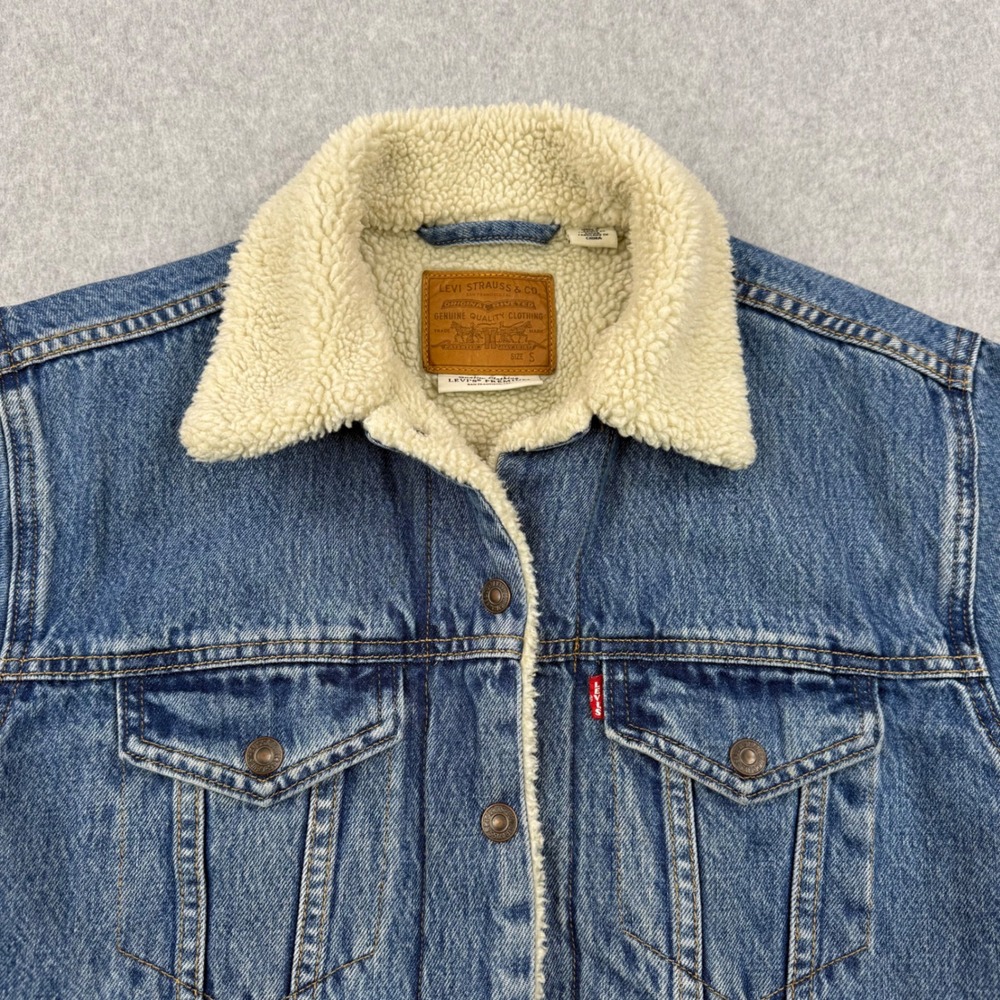 Levis Jacket Mens Small Blue Denim Sherpa Lined Trucker Type III Snap Button - Picture 2 of 16